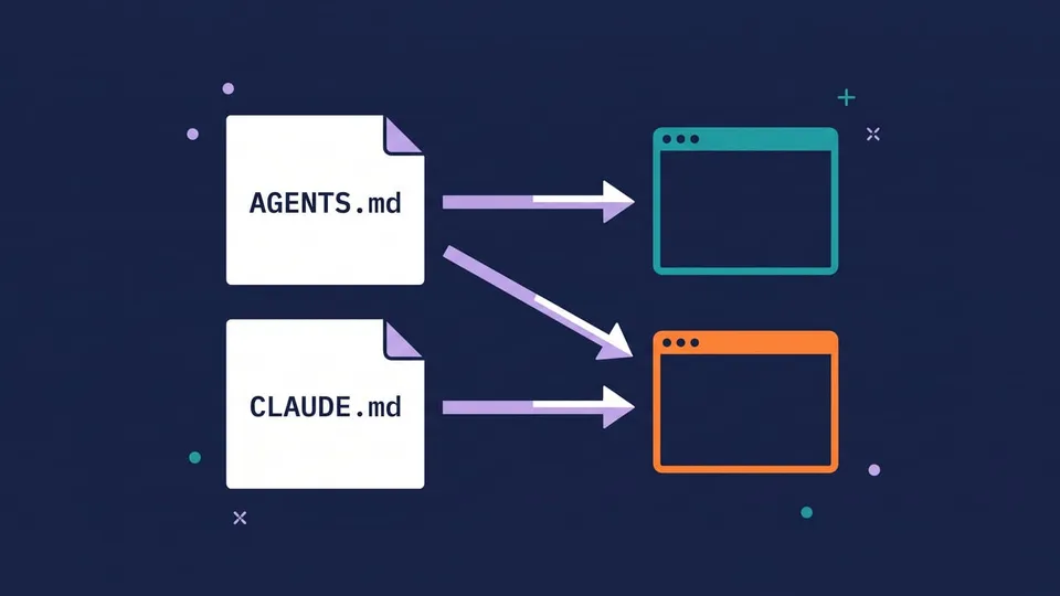 Diagram of a project folder with one shared instructions file read by two coding agents and a second file read by only one of them