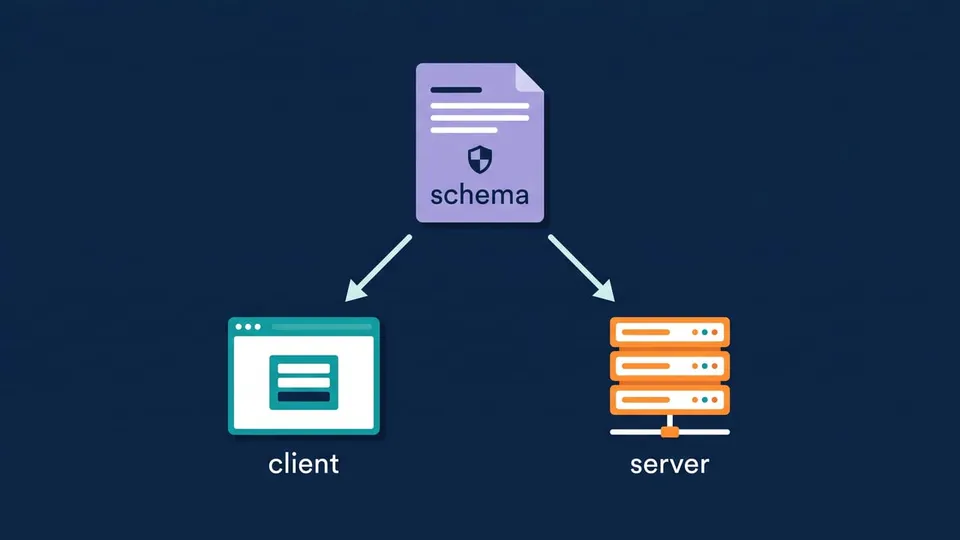 One schema document with arrows to a browser form on the client and to a server