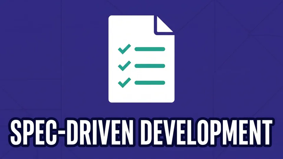 A white document icon with three checkmarks on a purple background and the title Spec-Driven Development