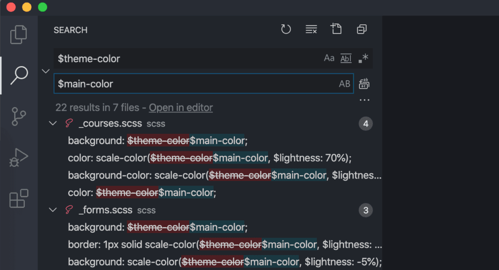 VS Code search and replace