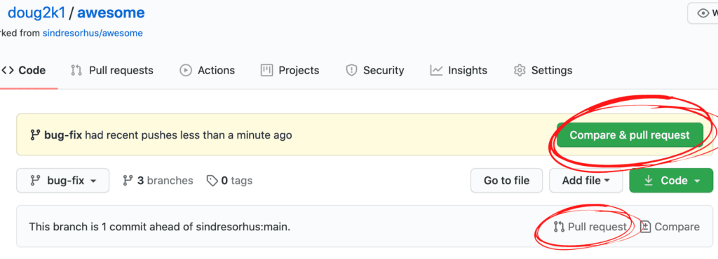 botão para abrir o pull request