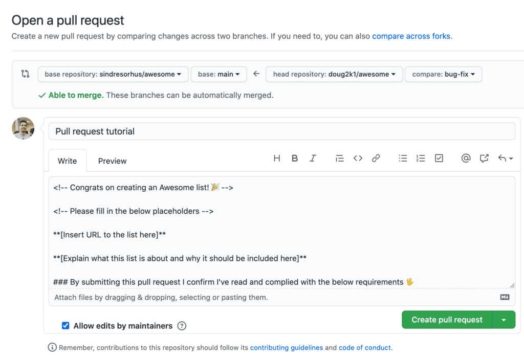 criando o pull request