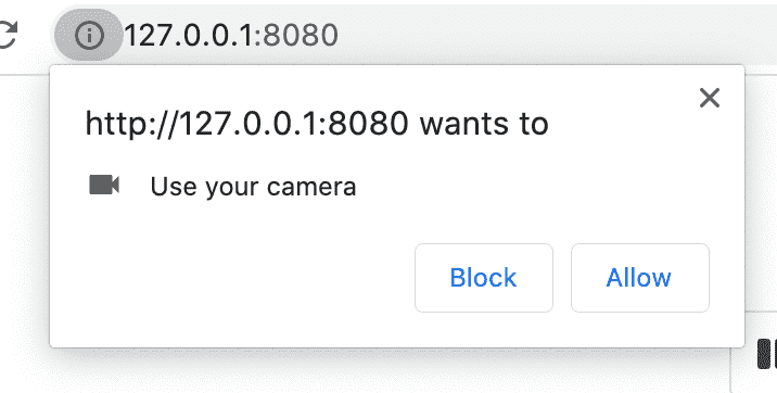 Page requesting to use the camera