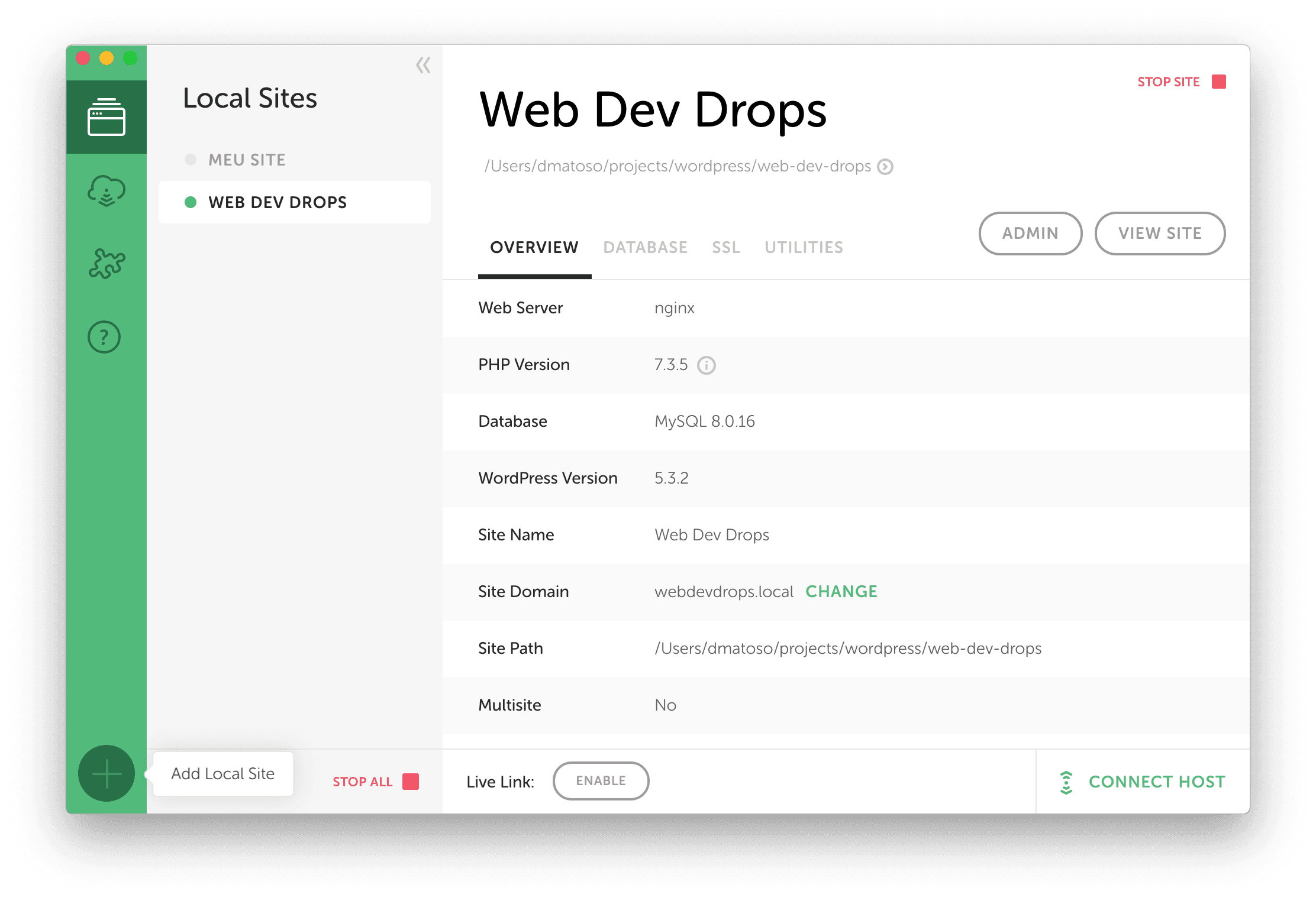 Adicionar um novo site WordPress