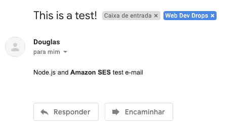 E-mail enviado pelo código de exemplo
