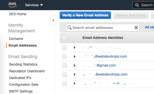 Gerenciamento de endereços de e-mail no SES