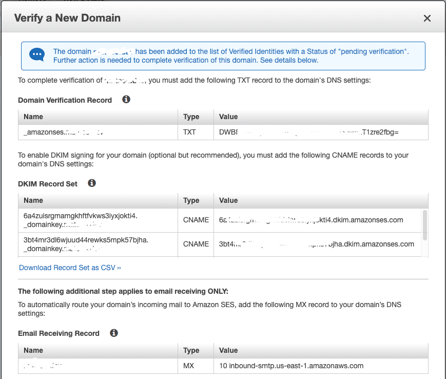 Registros DNS a serem adicionados ao domínio